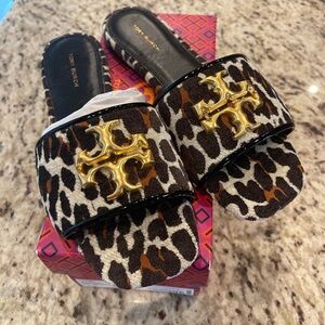 Tory Burch Leopard Print Slides with Gold Logo